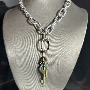 Key FOB Keys Lock Handmade Silver Necklace Choker Punk Rocker Gift NWT Steampunk